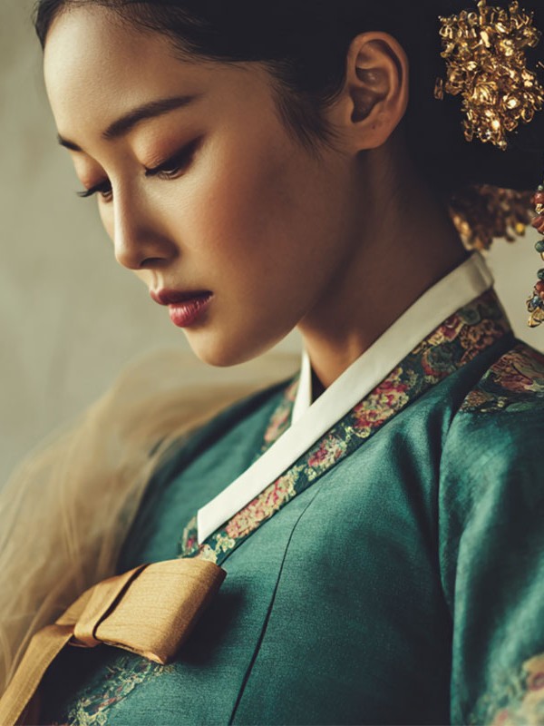 초록 저고리와 금박 깃 장식