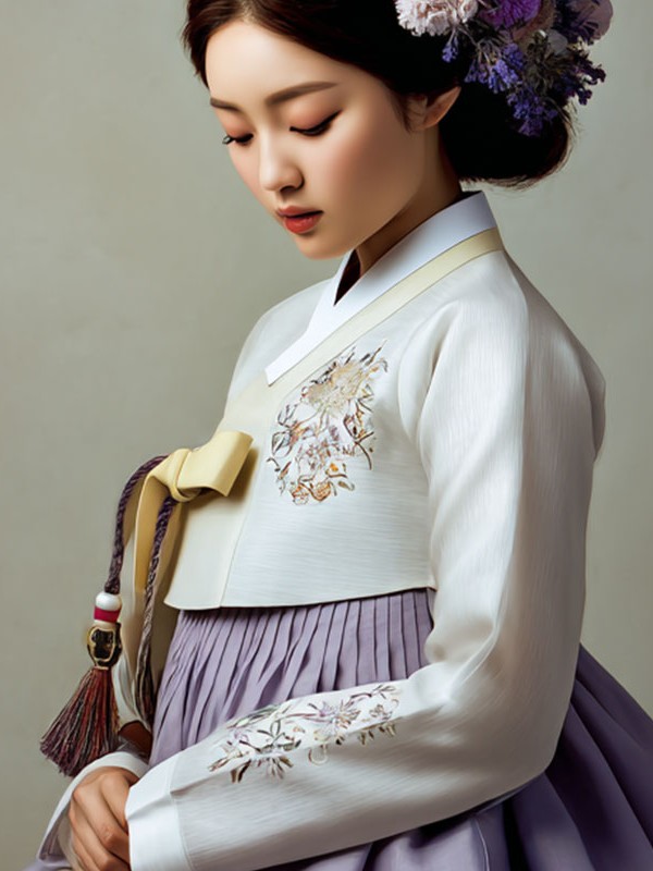 연보라 치마와 수 놓은 저고리